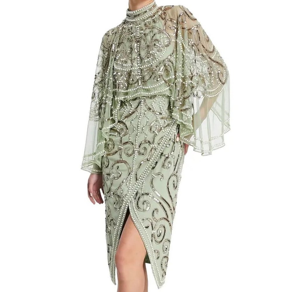 ASOS Medium Green Sage Pearl Beaded Sequin Embellished Midi Dress